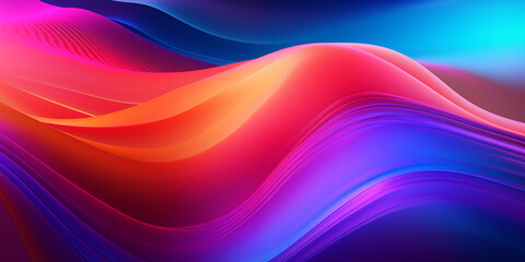 Fototapeta premium Bright waves abstract background. Bright smooth luminous lines background. Liquid fluid decorative horizontal banner. Digital raster bitmap illustration. AI artwork.