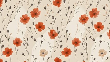 Fototapeta premium Vibrant Floral Pattern with Retro Styled Flowers and Leaves