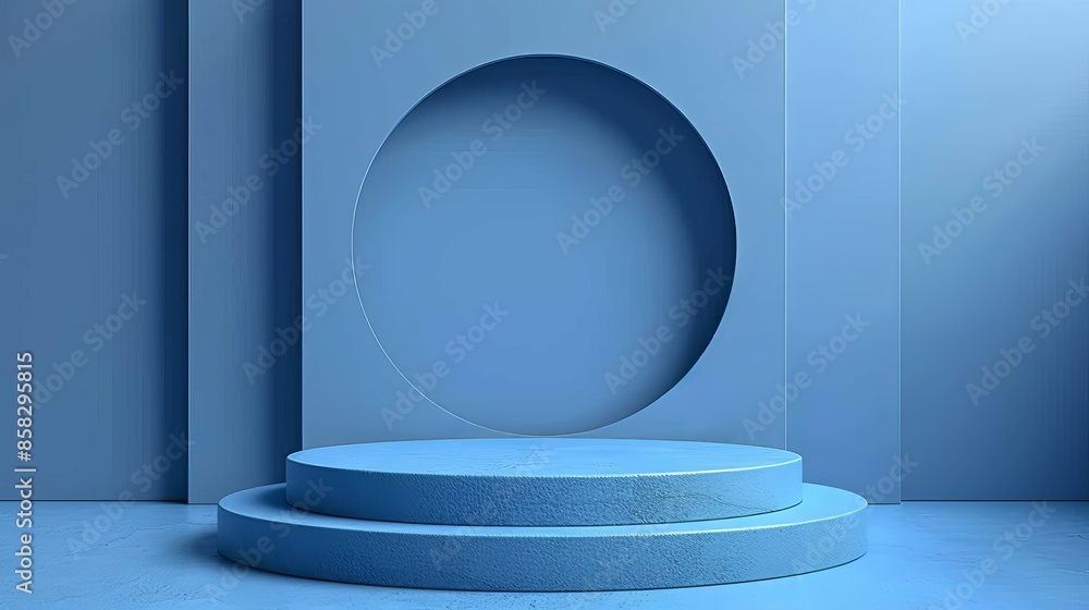 Poster this image showcases a modern setup with a monochromatic blue theme featuring a circular opening in 