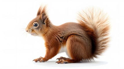 Obraz premium Eurasian red squirrel in front of a white background. 