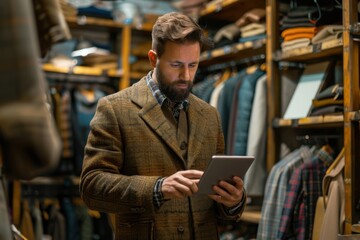 Seller in Clothing Store Using Digital Tablet for Shopping and Retail Technology