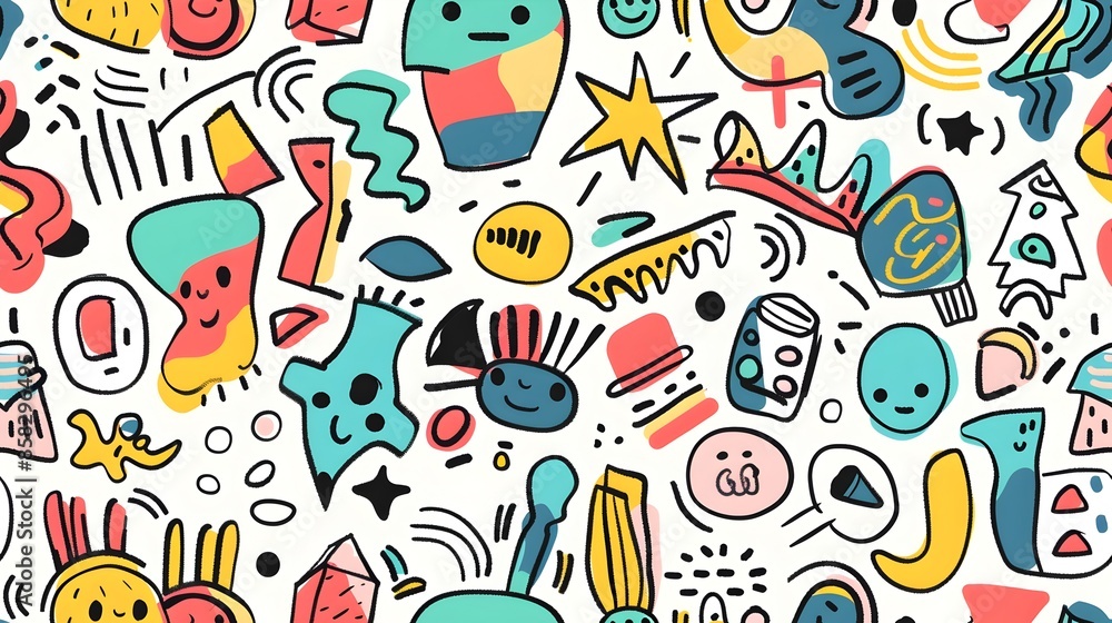 Poster vibrant abstract shapes and patterns in playful and expressive style