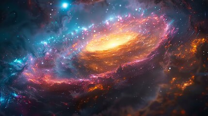 Obraz premium galaxy cosmic, swirls of neon colors and stars. Abstract background. night sky, vibrating turbulence.