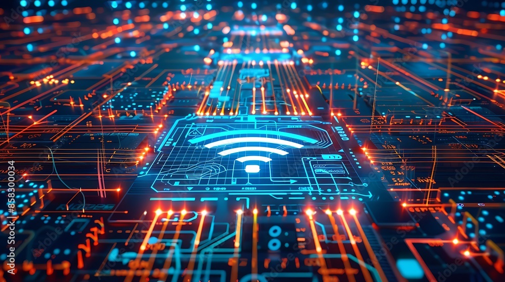 Poster abstract tech background and internet network wifi graphic illustration