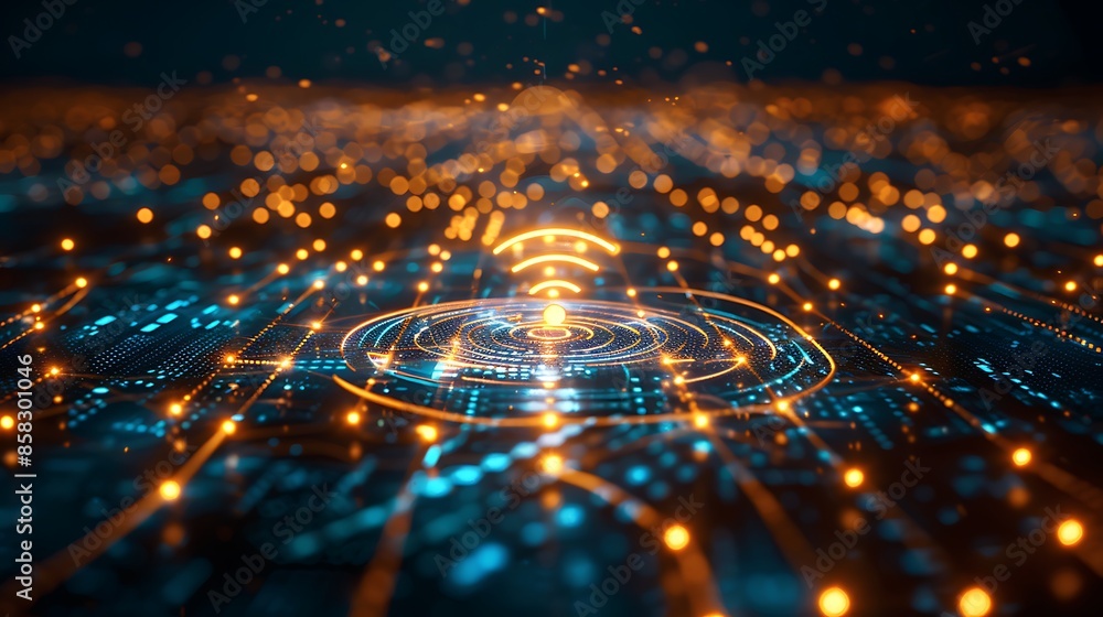 Aufkleber abstract tech background and internet network wifi graphic illustration