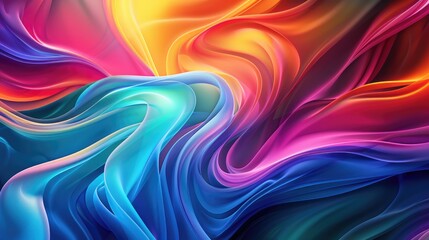 Obraz premium Modern abstract background with 3D blue light and rainbow colors, featuring flowing waves and vibrant hues.