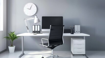 Modern office desk with high-tech gadgets and minimalist decor