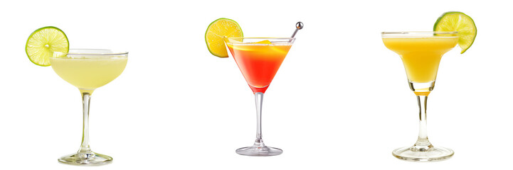 Set of cocktails isolated on transparent background 