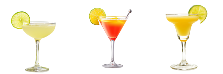 Set of cocktails isolated on transparent background 