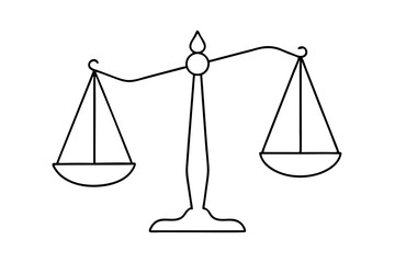 Balance scale line drawing, One continuous line drawing of law balance and scale of justice.