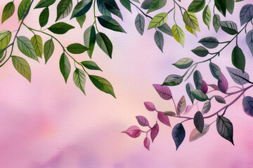 Colorful summer leaves against a sunset sky, emphasizing the beauty of nature and the relaxing essence of summer evenings