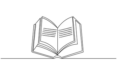 Continuous line drawing of book opening vector illustration, Continuous one line drawing open book with flying pages. Vector illustration education supplies back to school theme. Open book line art, 