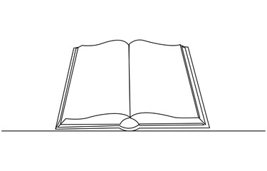 Continuous line drawing of book opening vector illustration, Continuous one line drawing open book with flying pages. Vector illustration education supplies back to school theme. Open book line art, 