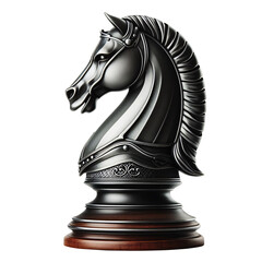 Naklejka premium black chess knight, black horse isolated on transparent background PNG Image