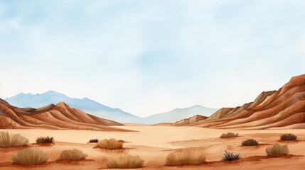Naklejka premium A vast desert landscape under a clear sky, capturing the intense heat and arid conditions of summer