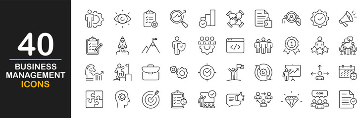 Business management icons set. Contains such Icons as businessman, career, human resources, employee, strategy, communication and more. Vector illustration