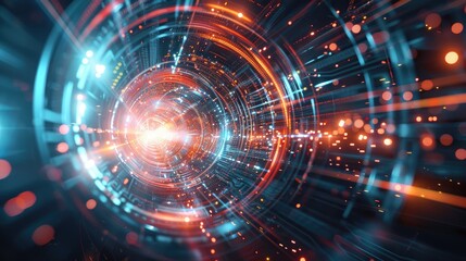 Futuristic abstract tech design with luminous elements and dynamic lines, capturing the art of technological innovation.