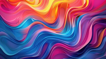 Obraz premium Futuristic abstract design with colorful waves in blue, pink, and orange, enhanced by 3D effects and rainbow hues.