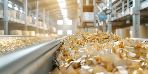 Recycling plant machinery creating paper rolls from waste paper materials. Concept Recycling Machinery, Paper Roll Production, Waste Paper Materials, Sustainable Practices, Environmental Impact