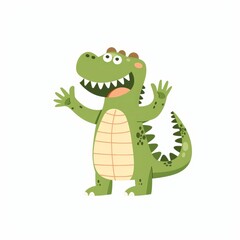 Obraz premium This cute cartoon image shows a crocodile face in the corner of the image. Green animal on the side. Childish design suitable for greeting cards, stickers, posters.