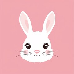 Obraz premium In the corner is an Easter bunny with a white bunny head. A cute cartoon kawaii character with a cute baby animal in a farm setting. A flat design with a pink background is also included.