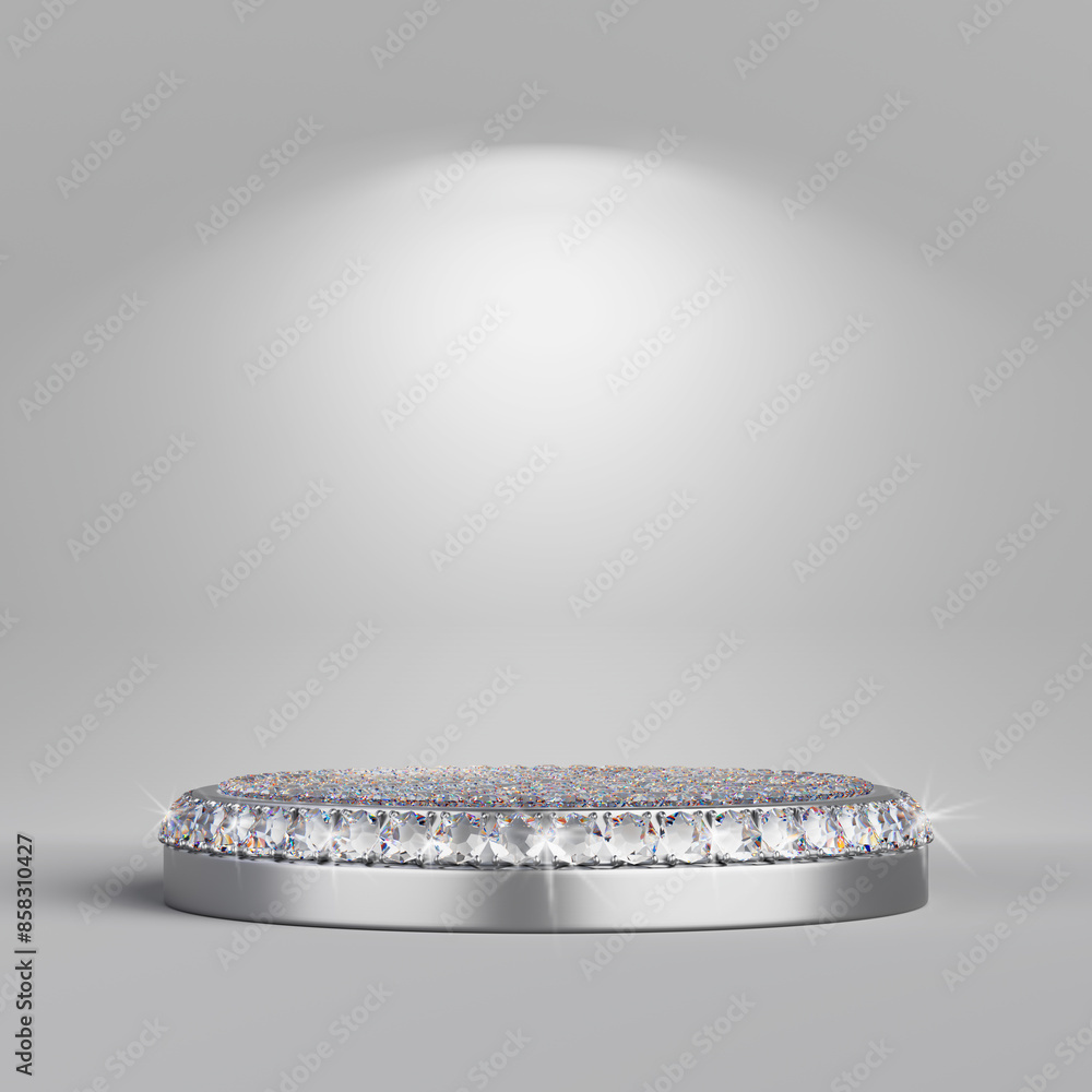 Poster empty silver diamond display stage for product presentation. 3d rendering