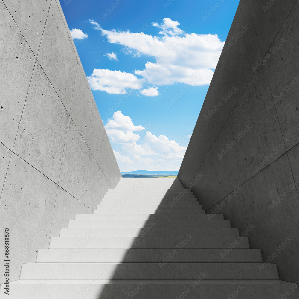 Poster Empty Stairway in Abstract Building. 3d Rendering