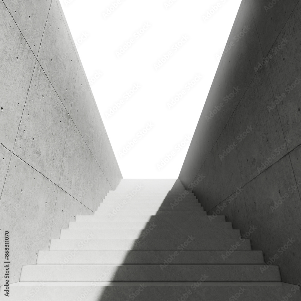 Poster Empty Stairway in Abstract Building. 3d Rendering