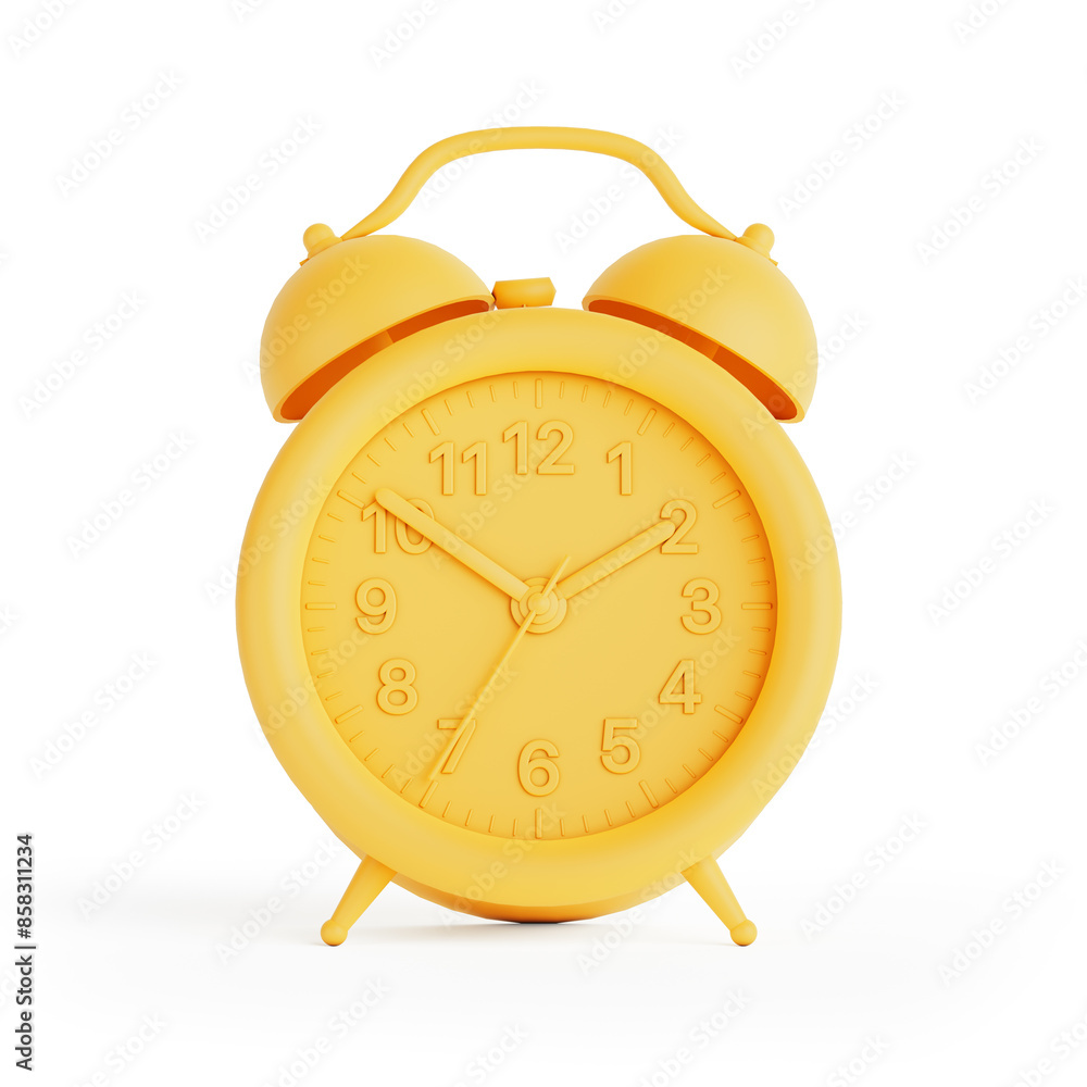 Poster Yellow Alarm Clock Mock Up Icon in Clay Style. 3d Rendering
