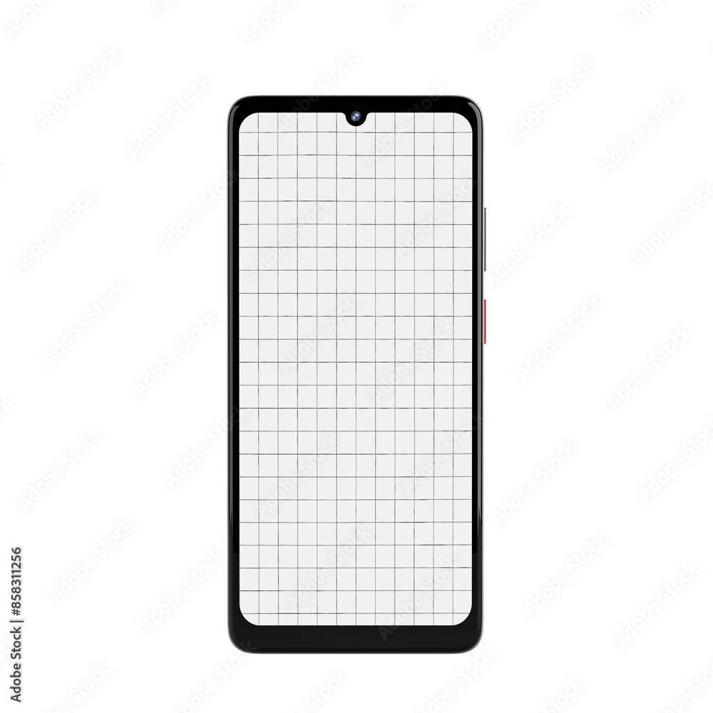 Poster mobile phone with checkered sheet screen. 3d rendering
