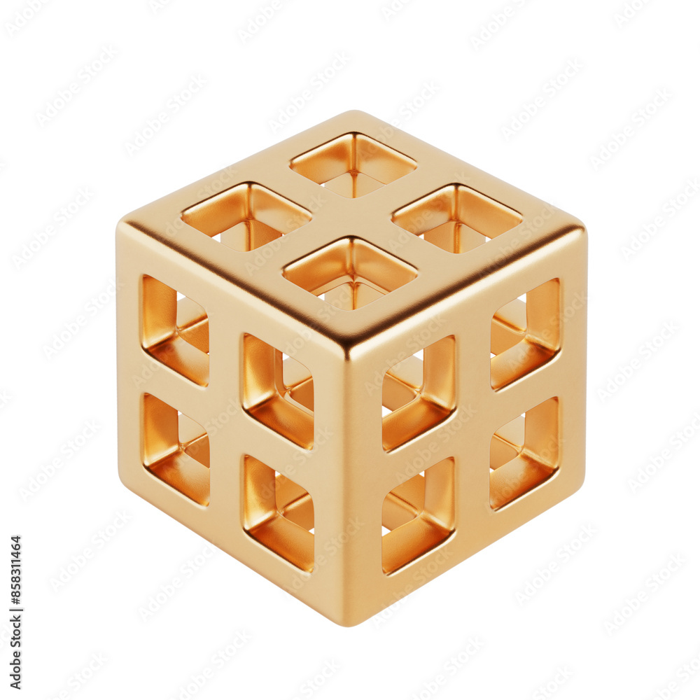Aufkleber Simple Golden Isometric Cube. 3d Rendering