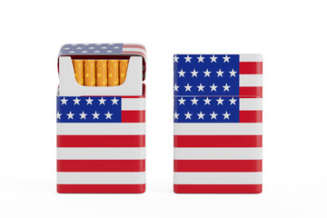 Pack of Cigarettes with American Flag. 3d Rendering