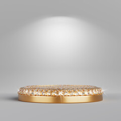 Empty Golden Diamond Display Stage for Product Presentation. 3d Rendering