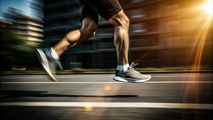 running man motion blur, feet cose-up, dark red tones
