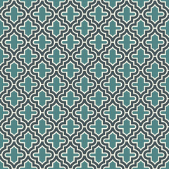 Fototapeta premium Seamless surface design with arabic ornament. Oriental traditional pattern with repeated mosaic tile. Tracery window wallpaper. Crosses motif. Arabesque digital paper, textile print. Vector art