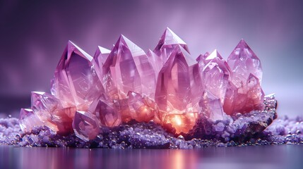 A beautiful, multifaceted crystal, isolated against a soothing pastel lavender background, showcasing its sparkling surfaces and clear structure