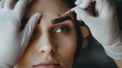 Obraz premium Botox injections, neurotoxin botulinum into the skin, Young women undergoing facial injections