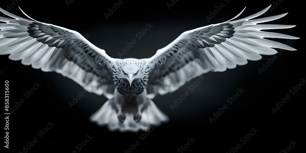 Poster creating a digital wireframe of an eagle using polygon technology with lines and points. concept tec