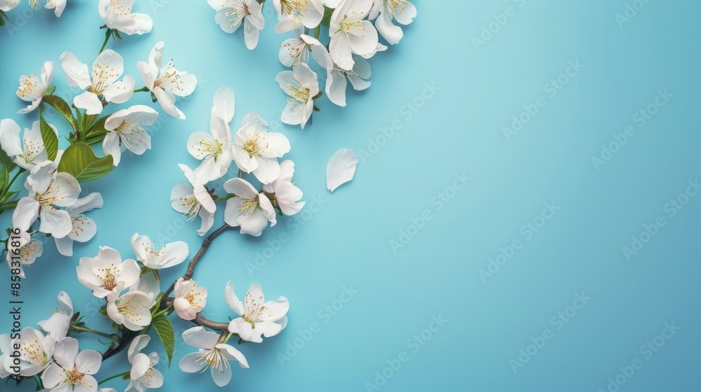 Canvas Prints beautiful flowers on blue background for card or invitation top view with space for text