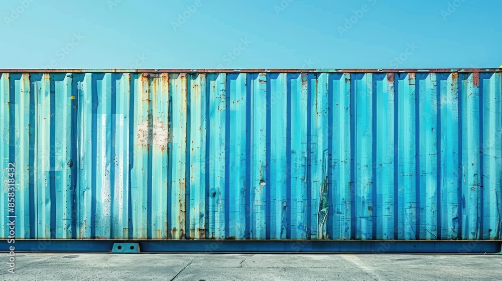 Poster a shipping container placed in an industrial area with a clear, empty background for ample copy spac