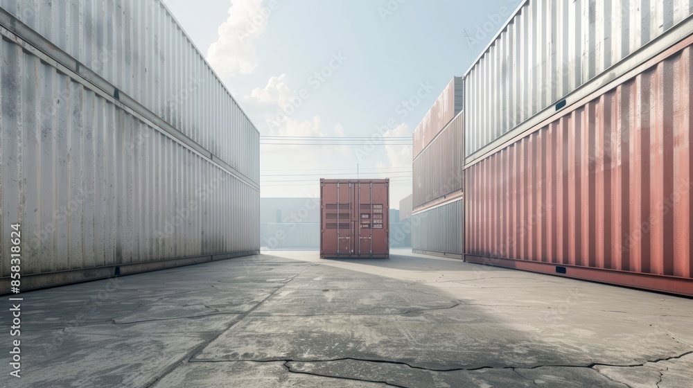 Poster a single container on a loading dock, with a vast expanse of empty space around for adding text or g