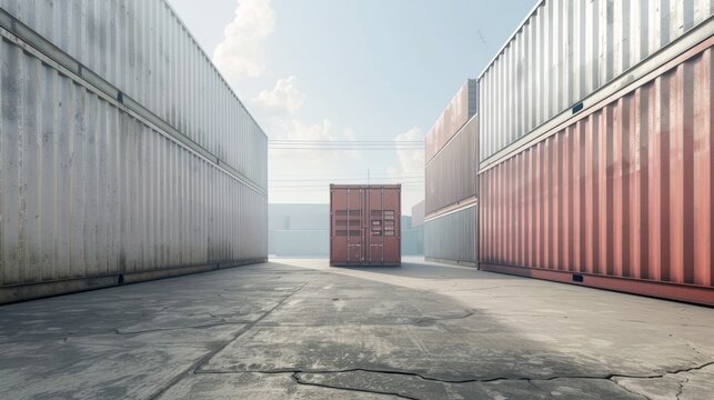 A single container on a loading dock, with a vast expanse of empty space around for adding text or graphics