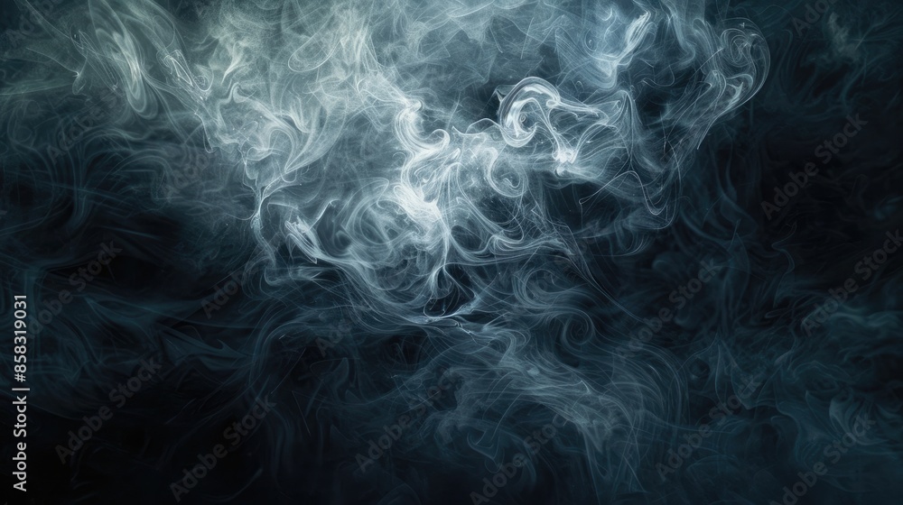 Poster smoky abstract background with swirling patterns and a dark ambiance, creating a mysterious and atmo