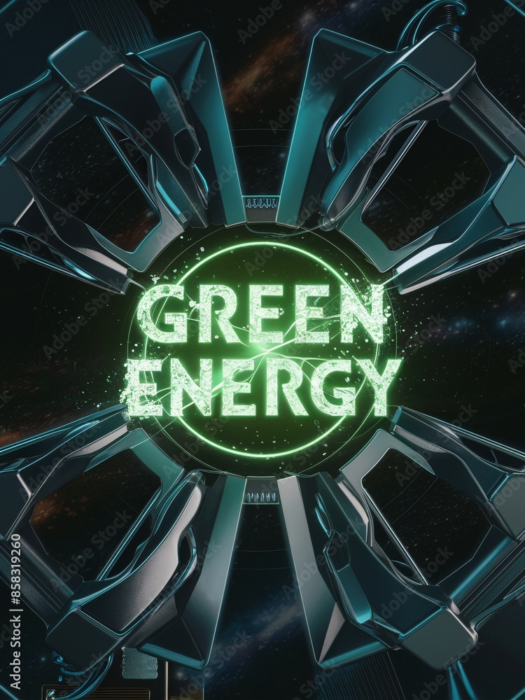 Poster a glowing green circle with the words 