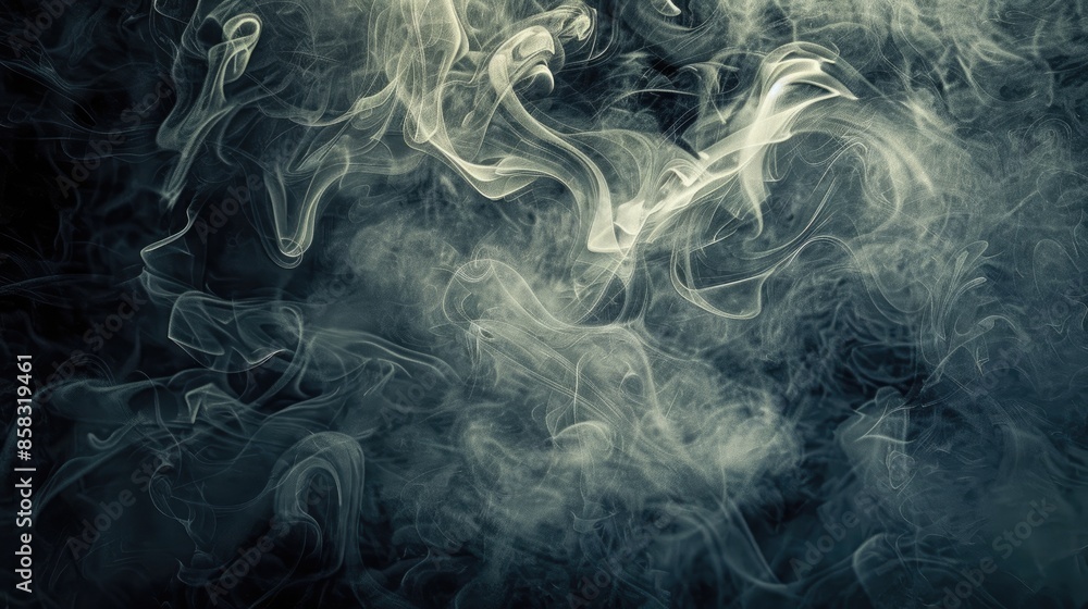 Poster smoky abstract background with swirling patterns and a dark ambiance, creating a mysterious and atmo