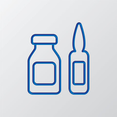 Ampoule simple icon vector. Flat design. Paper cut design. Cutted blue symbol with shadow. Gray background