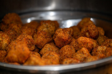 Fried macaroni and cheese, fried up mac n cheese ball. 