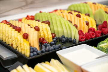 Fruit tray at an event, variety of fresh fruit
