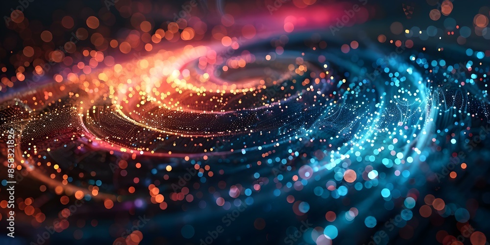 Poster high-tech design futuristic digital data flow visualization with vibrant colors. concept digital art