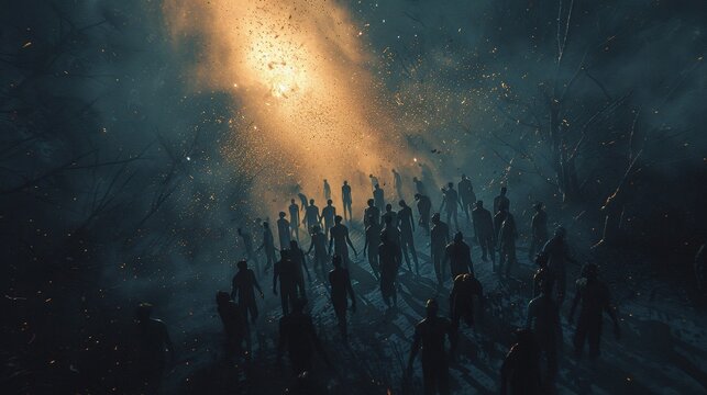 Zombie horde. Zombie apocalypse scene. Generative ai